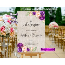 Purple Welcome Sign,Violet Wedding Welcome sign,(64w)